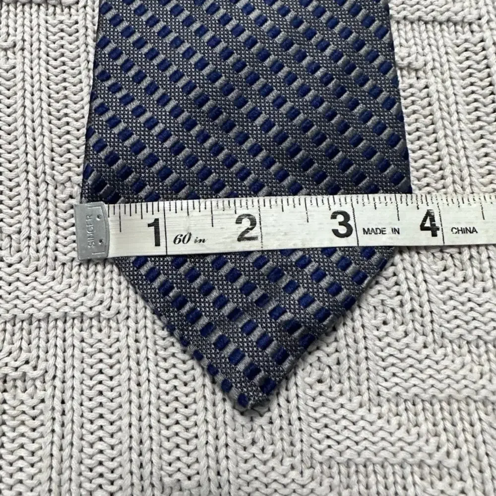 Faconnable navy and silver woven basketweave silk tie - Picture 5 of 5